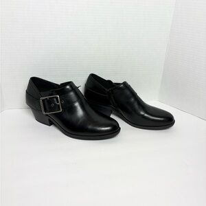 Frye & Co Berlyn Women’s Black Faux Leather Ankle Boots Buckle Side Zip Sz 9 NWT